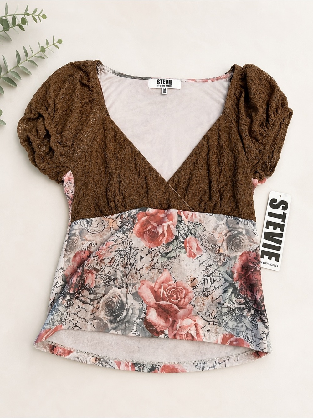 Stevie by Steve Madden Floral Puff Sleeve Peplum Top NWT
